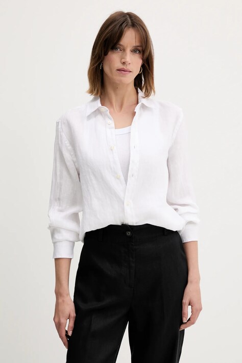 Lanena srajca United Colors of Benetton črna barva