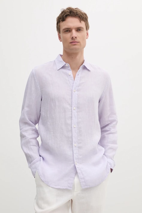 Ľanová košeľa United Colors of Benetton čierna farba, regular, s klasickým golierom