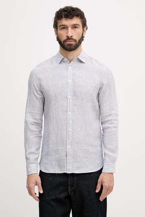 United Colors of Benetton koszula męska lniana niebieska w paski 5BKU5QJG8