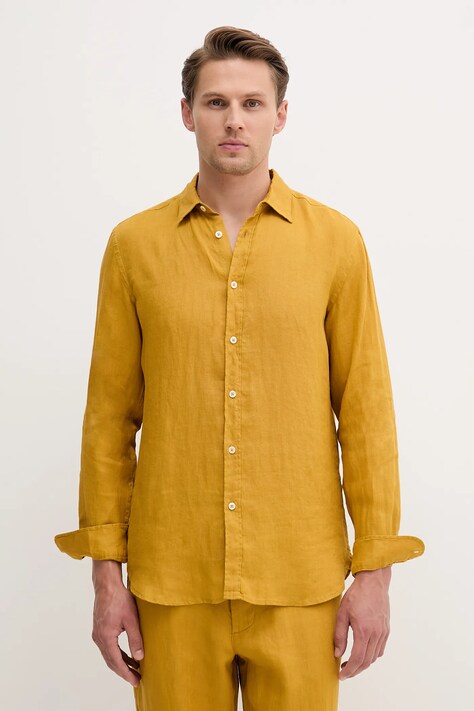 Lněná košile United Colors of Benetton modrá barva, regular, s klasickým límcem, 5BKU5QJG8