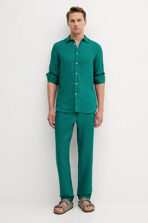 United Colors of Benetton сорочка чоловіча лляна — SS24-KDM0AS, бірюзовий — фото 2