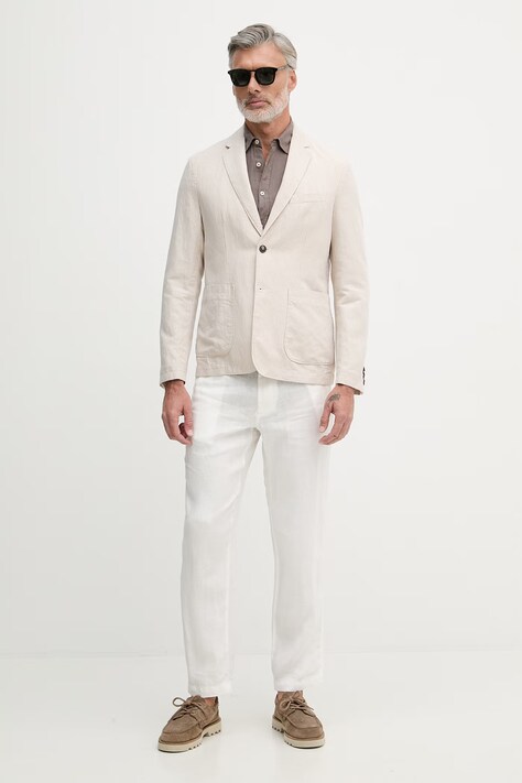 United Colors of Benetton сорочка чоловіча лляна — SS24-KDM0AS, коричневий — фото 2
