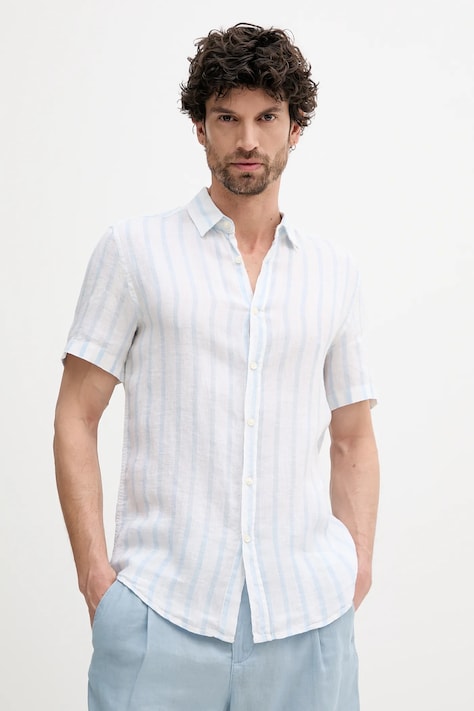 Lanena košulja United Colors of Benetton boja: bijela, regular, s klasičnim ovratnikom