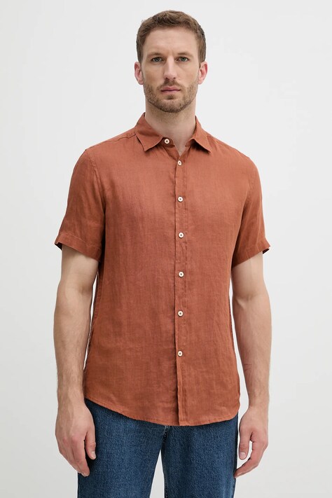 United Colors of Benetton cămașă de in culoarea alb, cu guler clasic, regular, 5BKU5QJH8