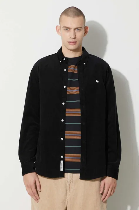 Carhartt WIP cămașă din velur longsleeve Madison Fine Cord Shirt culoarea negru, cu guler button-down, regular, I030580.K02XX