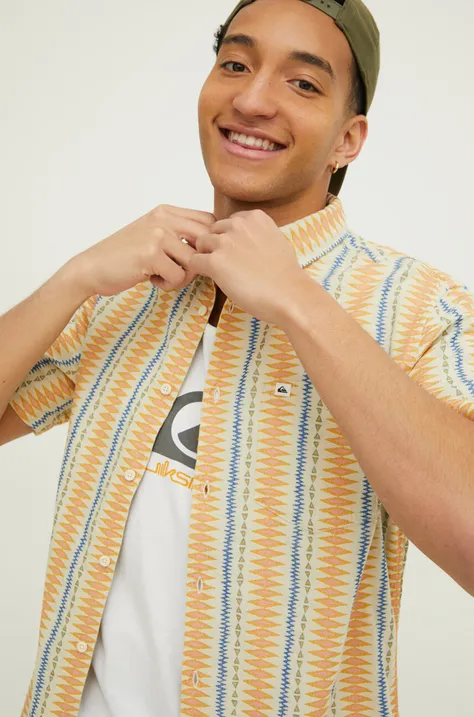 Košulja Quiksilver za muškarce, boja: bež, regular, s klasičnim ovratnikom