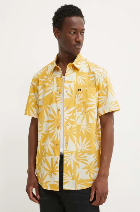 Βαμβακερό πουκάμισο Quiksilver ανδρικό, χρώμα: κίτρινο