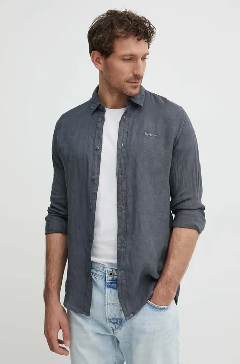 Ленена риза Pepe Jeans PAYTTON в сиво със стандартна кройка с класическа яка PM308523
