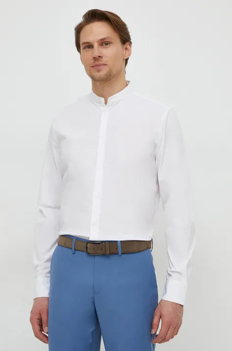 Košeľa Sisley pánska, biela farba, slim, so stojačikom