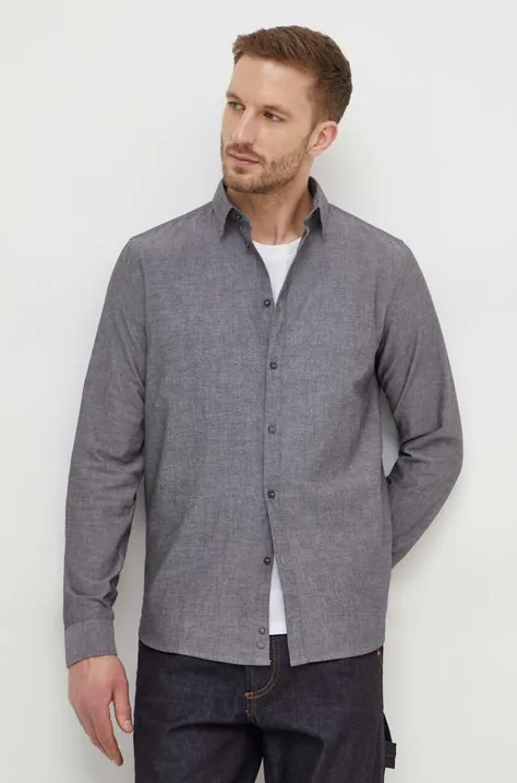 Bavlnená košeľa Sisley pánska, šedá farba, slim, s klasickým golierom