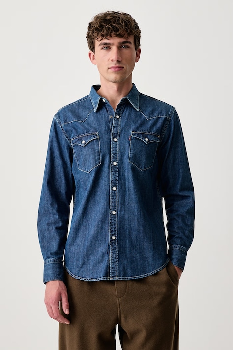 Levi's Koszula męska bawełniana BARSTOW WESTERN STANDARD niebieska gładka 85744