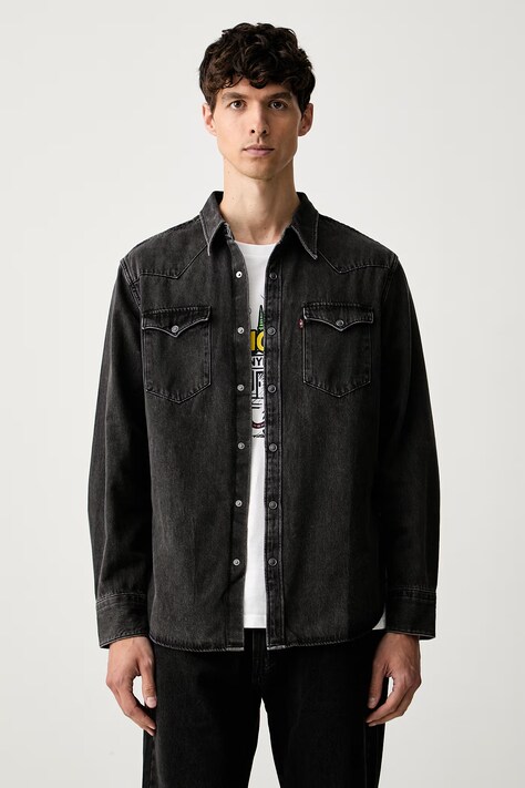 Levi's košeľa pánska bavlnená BARSTOW WESTERN STANDARD čierna hladká 85744