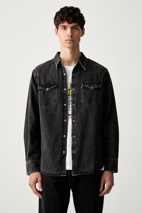 Levi's риза мъжка от памук BARSTOW WESTERN STANDARD черна с изчистена шарка 85744
