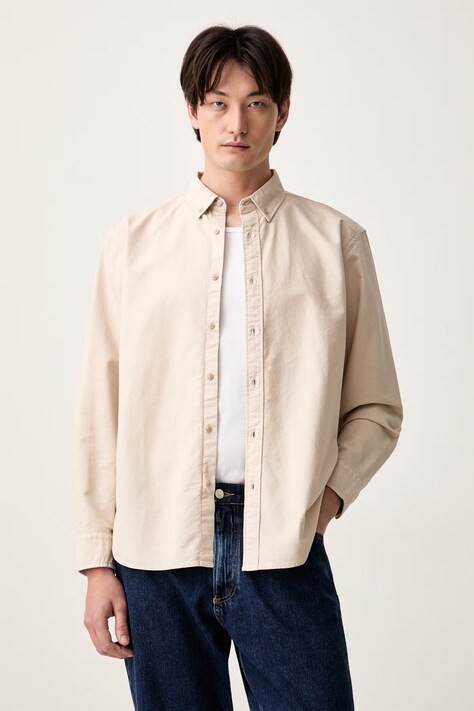 Levi's koszula męska z lnem AUTHENTIC BUTTON DOWN beżowa gładka A7210