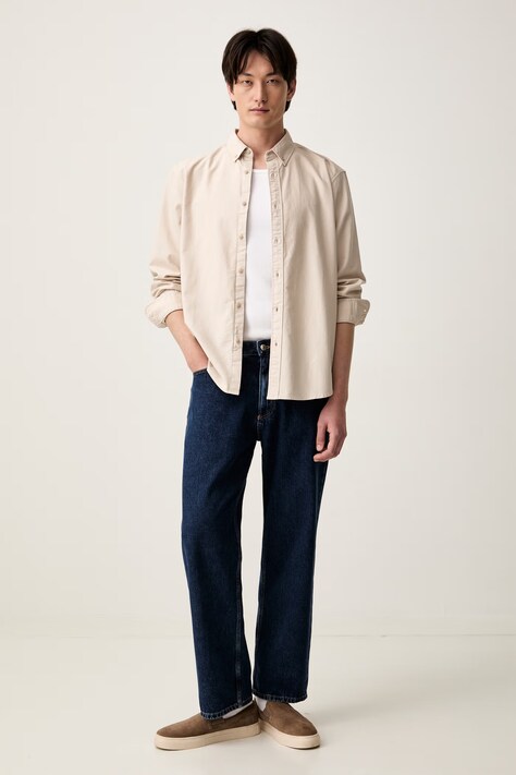 Levi's koszula męska z lnem AUTHENTIC BUTTON DOWN beżowa gładka A7210
