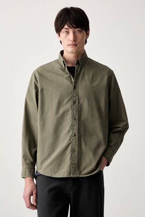 Levi's koszula męska z lnem AUTHENTIC BUTTON DOWN zielona gładka A7210