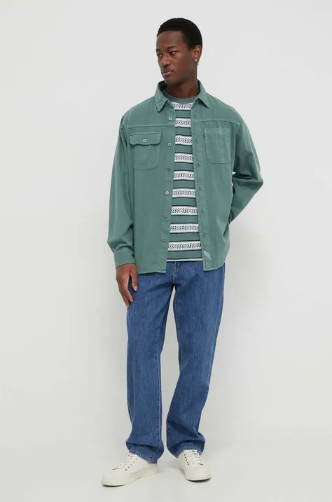 Džínová košile Levi's pánská, zelená barva, relaxed, s klasickým límcem
