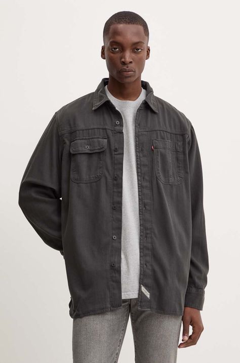 Τζιν πουκάμισο Levi's ανδρικό, χρώμα: μαύρο