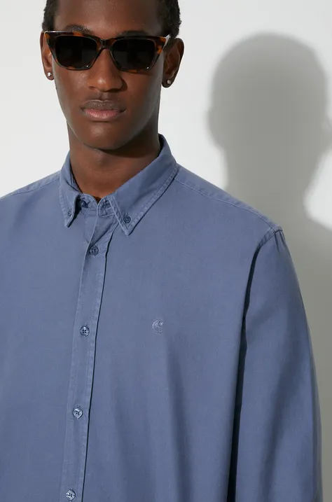 Carhartt WIP cotton shirt Longsleeve Bolton Shirt men's blue color I030238.1ZXGD