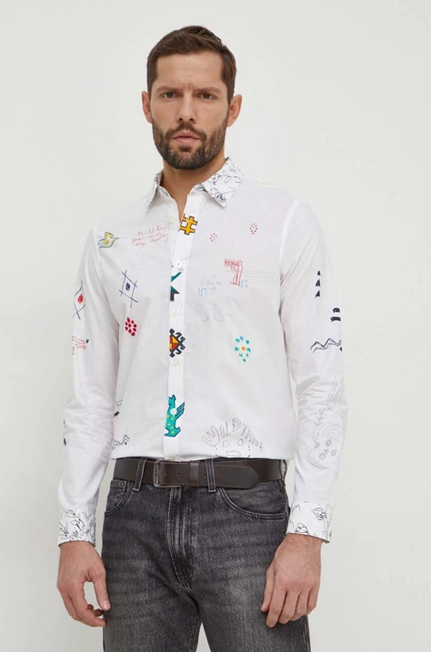 Desigual pamut ing férfi, galléros, fehér, regular