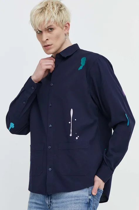 Памучна риза Desigual IAN мъжка в тъмносиньо със стандартна кройка с класическа яка 24SMCW15