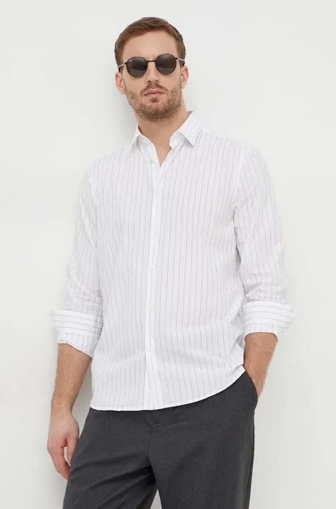 Βαμβακερό πουκάμισο Sisley ανδρικό, χρώμα: άσπρο