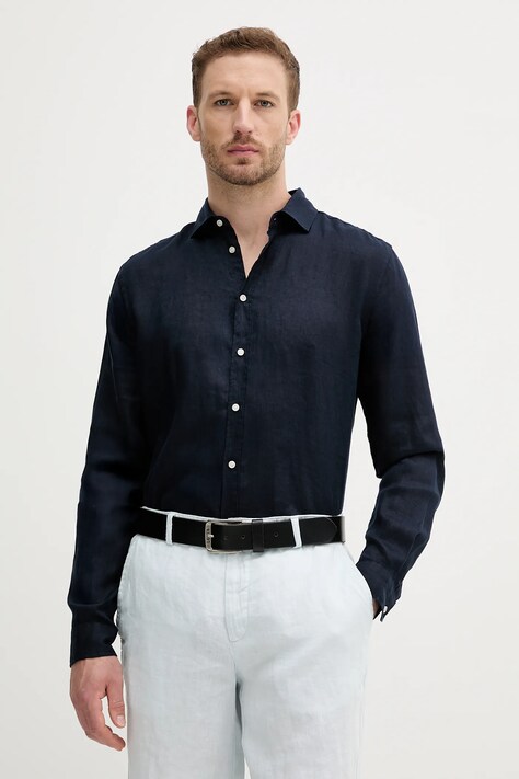 Льняная рубашка Sisley цвет белый regular 5BKUSQ029