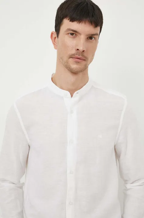 Льняная рубашка Calvin Klein цвет белый regular со стойкой