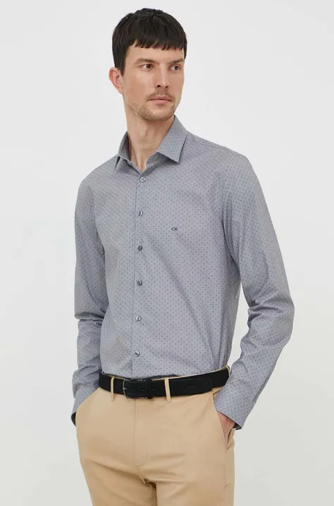 Košeľa Calvin Klein pánska,tmavomodrá farba,slim,s klasickým golierom,K10K112587