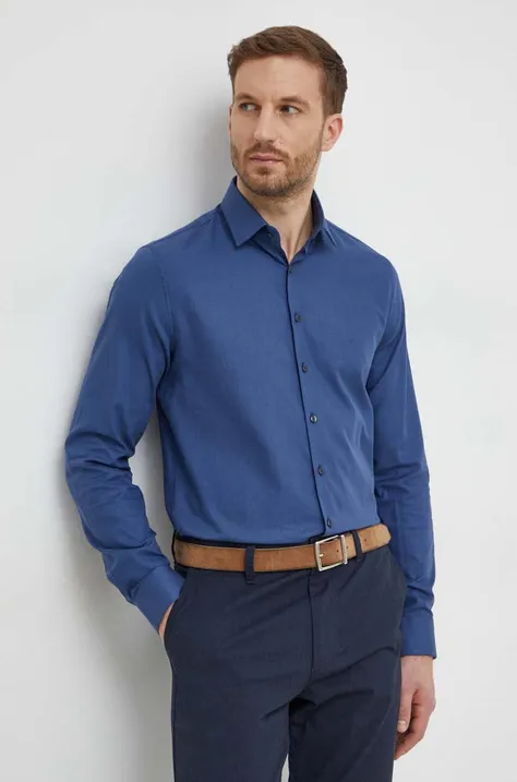 Košile Calvin Klein pánská, tmavomodrá barva, slim, s klasickým límcem, K10K112592