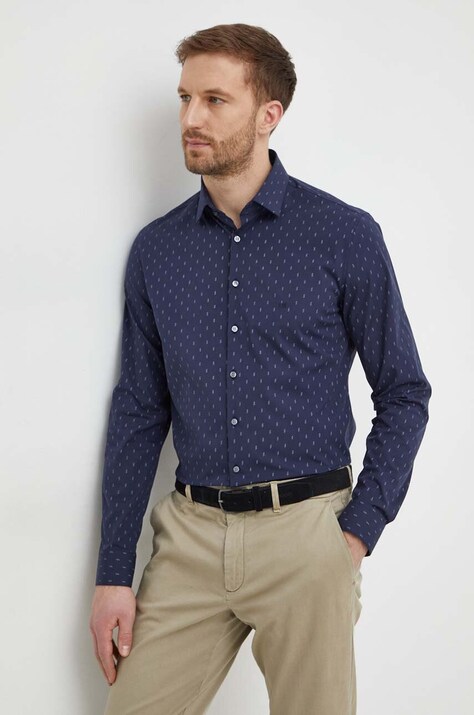 Calvin Klein cămașă bărbați, culoarea bleumarin, cu guler clasic, slim K10K112593