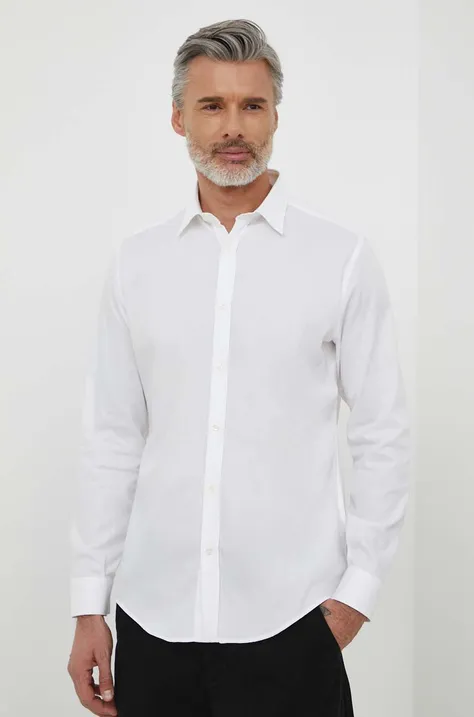 Памучна риза Liu Jo мъжка в бяло с кройка по тялото с класическа яка