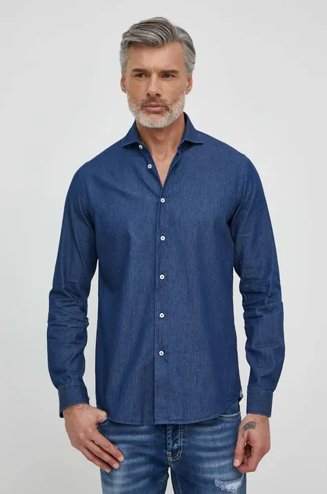 Džínová košile Liu Jo pánská, tmavomodrá barva, regular, s italským límcem