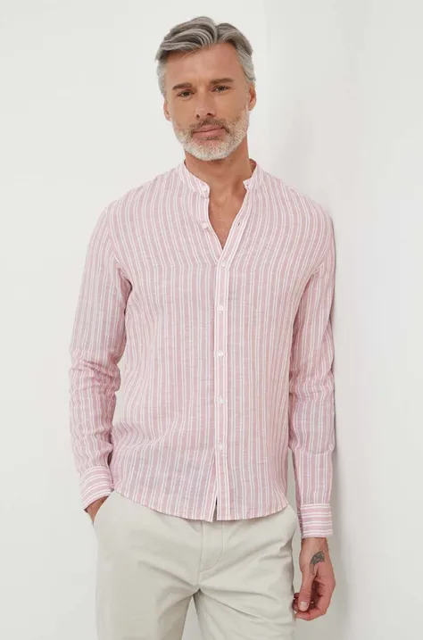 Ľanová košeľa Michael Kors ružová farba, regular, so stojačikom