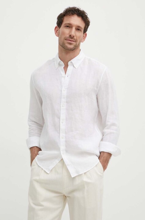 Lněná košile Michael Kors bílá barva, slim, s límečkem button-down