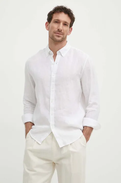Ľanová košeľa Michael Kors biela farba, slim, s golierom button-down