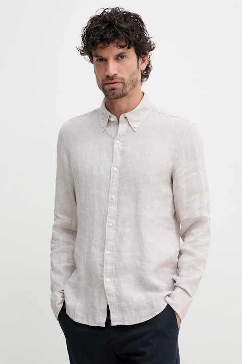 Льняная рубашка Michael Kors цвет бежевый slim воротник button-down