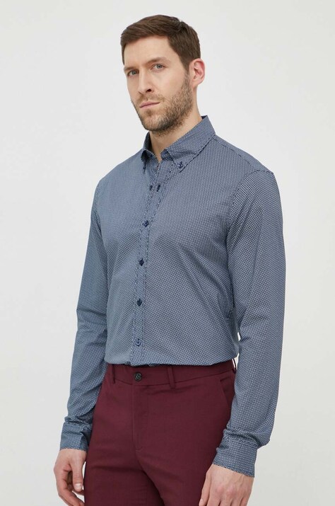 Košile Michael Kors pánská, tmavomodrá barva, slim, s límečkem button-down