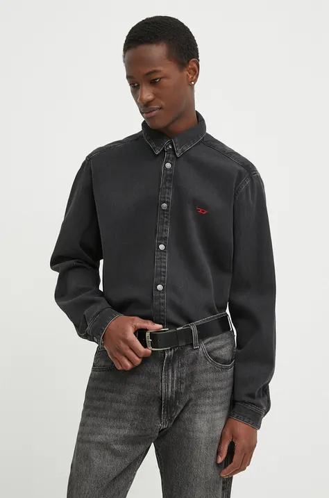 Τζιν πουκάμισο Diesel D-SIMPLY CAMICIA ανδρικό, χρώμα: μαύρο, A03534.068KE