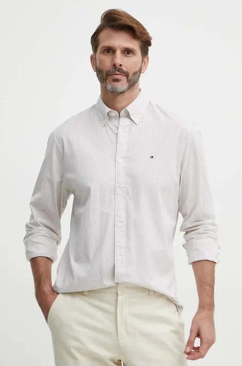 Košeľa Tommy Hilfiger pánska,béžová farba,regular,s golierom button-down,MW0MW30935