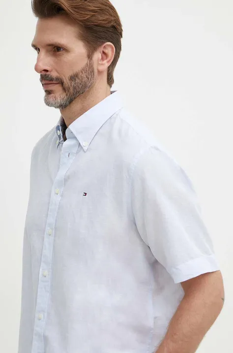 Košile s příměsí lnu Tommy Hilfiger regular, s límečkem button-down, MW0MW35323