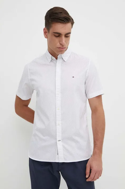 Pamučna košulja Tommy Hilfiger za muškarce, boja: bijela, regular, s klasičnim ovratnikom