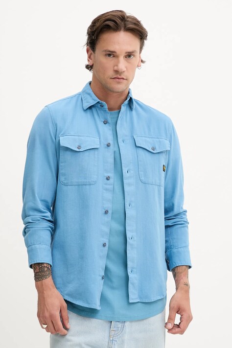 G-Star Raw camasa din bumbac culoarea verde, cu guler clasic, regular