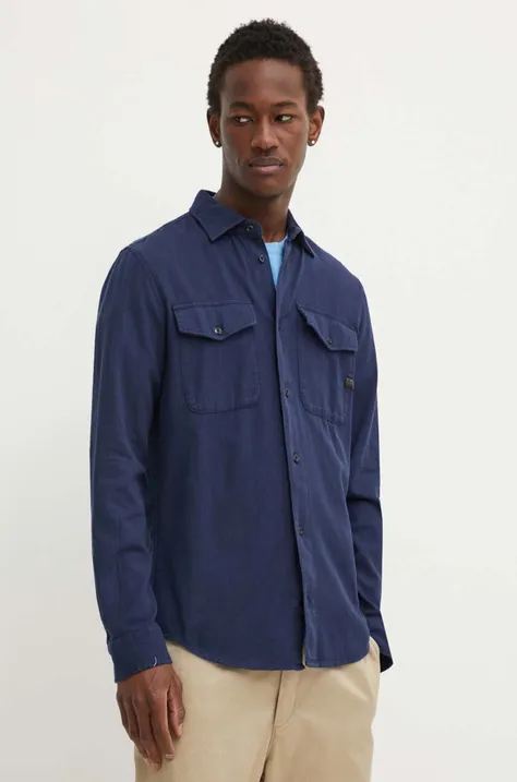 Βαμβακερό πουκάμισο G-Star Raw ανδρικό, χρώμα: ναυτικό μπλε