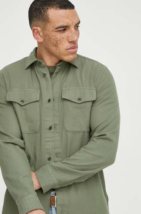 Βαμβακερό πουκάμισο G-Star Raw ανδρικό, χρώμα: πράσινο