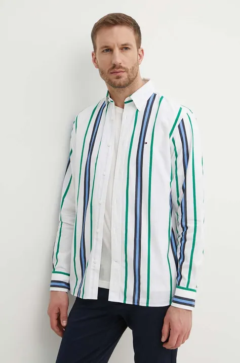 Βαμβακερό πουκάμισο Tommy Hilfiger ανδρικό, χρώμα: άσπρο, MW0MW34554