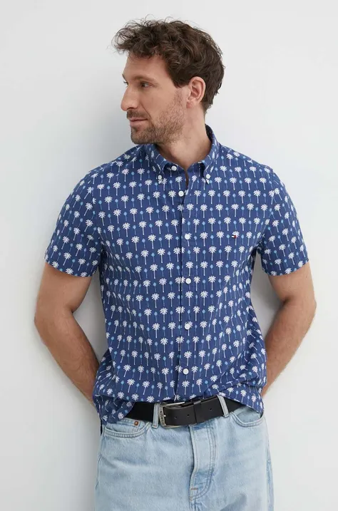 Рубашка Tommy Hilfiger мужская цвет синий slim воротник button-down MW0MW34582