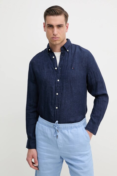 Tommy Hilfiger camasa de in culoarea albastru marin, cu guler button-down, regular, MW0MW34602