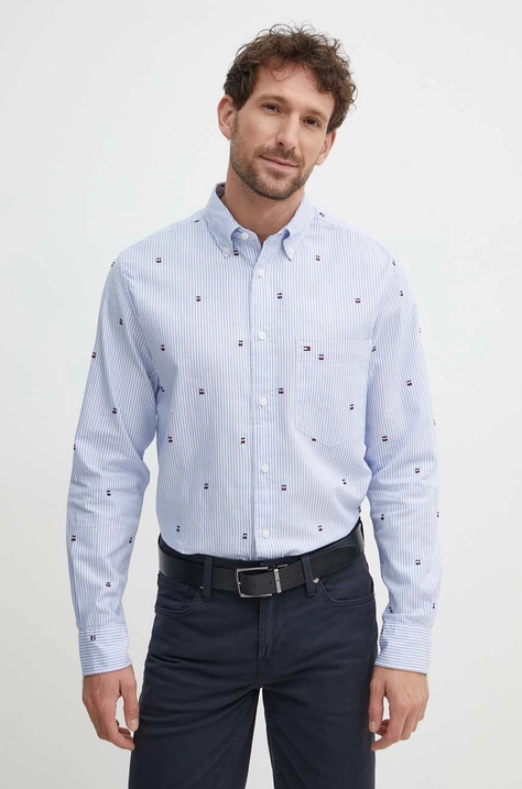 Tommy Hilfiger koszula bawełniana męska kolor niebieski regular z kołnierzykiem button-down MW0MW34608