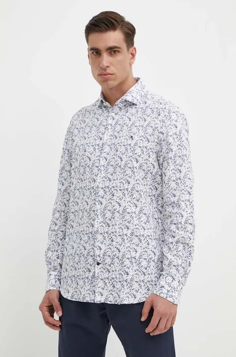 Рубашка с примесью льна Tommy Hilfiger цвет белый slim классический воротник MW0MW34631